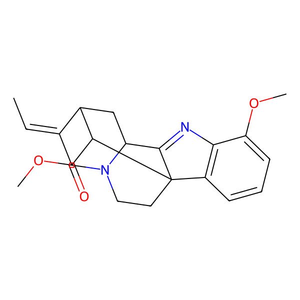 2D Structure of methyl (1R,10S,12R,13E,18R)-13-ethylidene-6-methoxy-8,15-diazapentacyclo[10.5.1.01,9.02,7.010,15]octadeca-2(7),3,5,8-tetraene-18-carboxylate