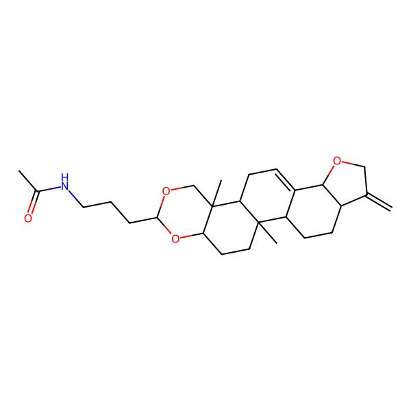 2D Structure of N-[3-(1,14-dimethyl-6-methylidene-8,16,18-trioxapentacyclo[11.8.0.02,10.05,9.014,19]henicos-10-en-17-yl)propyl]acetamide
