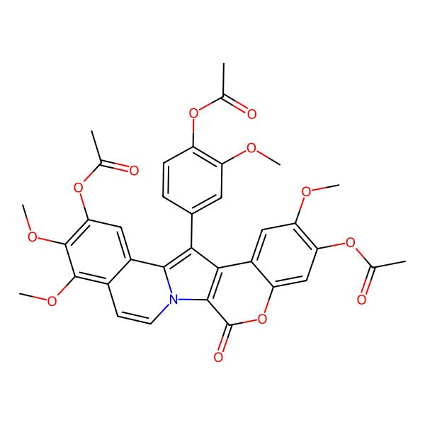 2D Structure of [4-(7,16-Diacetyloxy-8,17,18-trimethoxy-3-oxo-4-oxa-1-azapentacyclo[11.8.0.02,11.05,10.014,19]henicosa-2(11),5,7,9,12,14,16,18,20-nonaen-12-yl)-2-methoxyphenyl] acetate