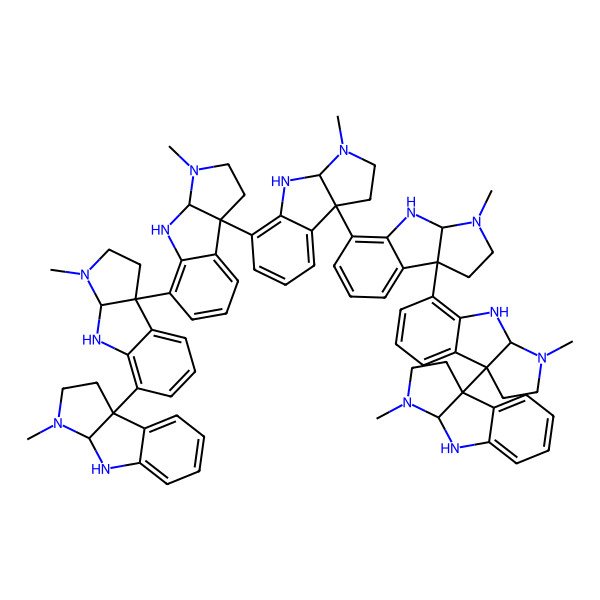 2D Structure of (3aR,8bS)-5-[(3aR,8bR)-5-[(3aR,8bR)-5-[(3aR,8bR)-5-[(3aR,8bR)-5-[(3aR,8bR)-3-methyl-1,2,3a,4-tetrahydropyrrolo[2,3-b]indol-8b-yl]-3-methyl-1,2,3a,4-tetrahydropyrrolo[2,3-b]indol-8b-yl]-3-methyl-1,2,3a,4-tetrahydropyrrolo[2,3-b]indol-8b-yl]-3-methyl-1,2,3a,4-tetrahydropyrrolo[2,3-b]indol-8b-yl]-3-methyl-1,2,3a,4-tetrahydropyrrolo[2,3-b]indol-8b-yl]-8b-[(3aS,8bS)-3-methyl-1,2,3a,4-tetrahydropyrrolo[2,3-b]indol-8b-yl]-3-methyl-1,2,3a,4-tetrahydropyrrolo[2,3-b]indole