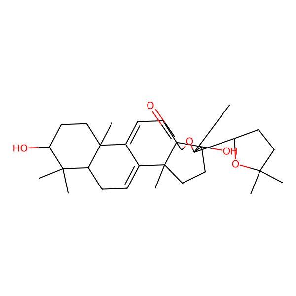 2D Structure of (2S,5R,6R,9R,13S,16S,18R)-6-[(2R)-5,5-dimethyloxolan-2-yl]-5,16-dihydroxy-2,6,13,17,17-pentamethyl-7-oxapentacyclo[10.8.0.02,9.05,9.013,18]icosa-1(20),11-dien-8-one