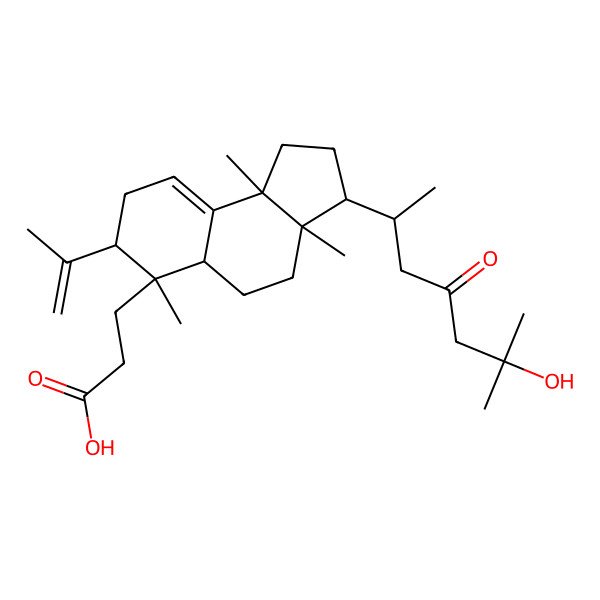 2D Structure of 3-[(3R,3aR,5aS,6S,7S,9bR)-3-[(2R)-6-hydroxy-6-methyl-4-oxoheptan-2-yl]-3a,6,9b-trimethyl-7-prop-1-en-2-yl-1,2,3,4,5,5a,7,8-octahydrocyclopenta[a]naphthalen-6-yl]propanoic acid