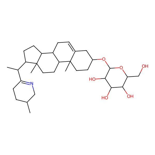 2D Structure of (2R,3R,4S,5S,6R)-2-[[(3S,8S,9S,10R,13S,14S,17R)-10,13-dimethyl-17-[(1S)-1-[(3S)-3-methyl-2,3,4,5-tetrahydropyridin-6-yl]ethyl]-2,3,4,7,8,9,11,12,14,15,16,17-dodecahydro-1H-cyclopenta[a]phenanthren-3-yl]oxy]-6-(hydroxymethyl)oxane-3,4,5-triol