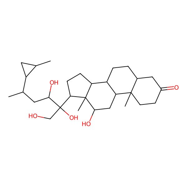 2D Structure of (5S,8R,9S,10S,12R,13S,14S,17S)-12-hydroxy-10,13-dimethyl-17-[(2S,3R,5R)-1,2,3-trihydroxy-5-[(1R,2R)-2-methylcyclopropyl]hexan-2-yl]-1,2,4,5,6,7,8,9,11,12,14,15,16,17-tetradecahydrocyclopenta[a]phenanthren-3-one