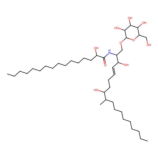 2D Structure of N-[3,8-dihydroxy-9-methyl-1-[3,4,5-trihydroxy-6-(hydroxymethyl)oxan-2-yl]oxyoctadec-4-en-2-yl]-2-hydroxyhexadecanamide