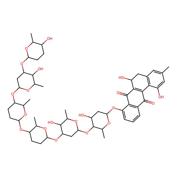 2D Structure of 1,6-Dihydroxy-8-[4-hydroxy-5-[5-hydroxy-4-[5-[5-[5-hydroxy-4-(5-hydroxy-6-methyloxan-2-yl)oxy-6-methyloxan-2-yl]oxy-6-methyloxan-2-yl]oxy-6-methyloxan-2-yl]oxy-6-methyloxan-2-yl]oxy-6-methyloxan-2-yl]oxy-3-methyl-5,6-dihydrobenzo[a]anthracene-7,12-dione