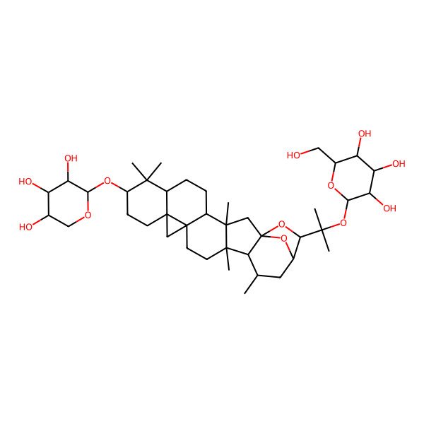 2D Structure of (2R,3S,4S,5R,6S)-2-(hydroxymethyl)-6-[2-[(1R,3S,4S,7R,9S,12R,14S,17R,18R,19R,21R,22S)-3,8,8,17,19-pentamethyl-9-[(2S,3R,4S,5R)-3,4,5-trihydroxyoxan-2-yl]oxy-23,24-dioxaheptacyclo[19.2.1.01,18.03,17.04,14.07,12.012,14]tetracosan-22-yl]propan-2-yloxy]oxane-3,4,5-triol