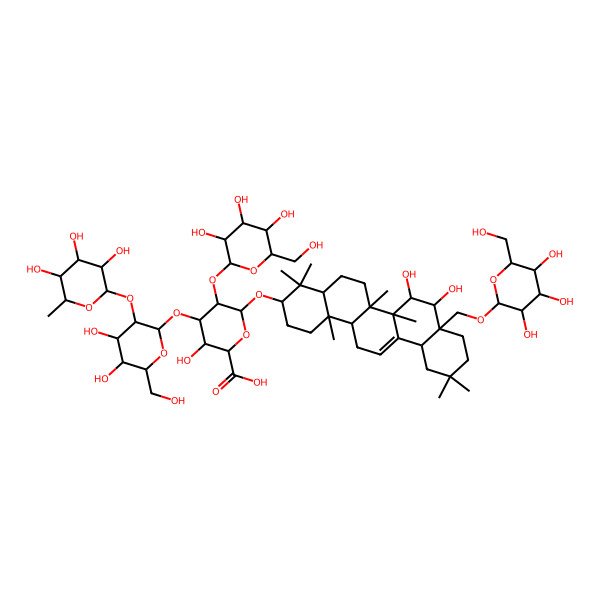 2D Structure of (2S,3S,4S,5R)-6-[[(3S,4aR,6aR,6bS,7R,8S,8aS,12aS,14aR,14bR)-7,8-dihydroxy-4,4,6a,6b,11,11,14b-heptamethyl-8a-[[(2S,3R,4S,5S,6R)-3,4,5-trihydroxy-6-(hydroxymethyl)oxan-2-yl]oxymethyl]-1,2,3,4a,5,6,7,8,9,10,12,12a,14,14a-tetradecahydropicen-3-yl]oxy]-4-[(3R,4S,5R,6R)-4,5-dihydroxy-6-(hydroxymethyl)-3-[(2S,3R,4R,5R,6S)-3,4,5-trihydroxy-6-methyloxan-2-yl]oxyoxan-2-yl]oxy-3-hydroxy-5-[(2S,3R,4S,5S,6R)-3,4,5-trihydroxy-6-(hydroxymethyl)oxan-2-yl]oxyoxane-2-carboxylic acid