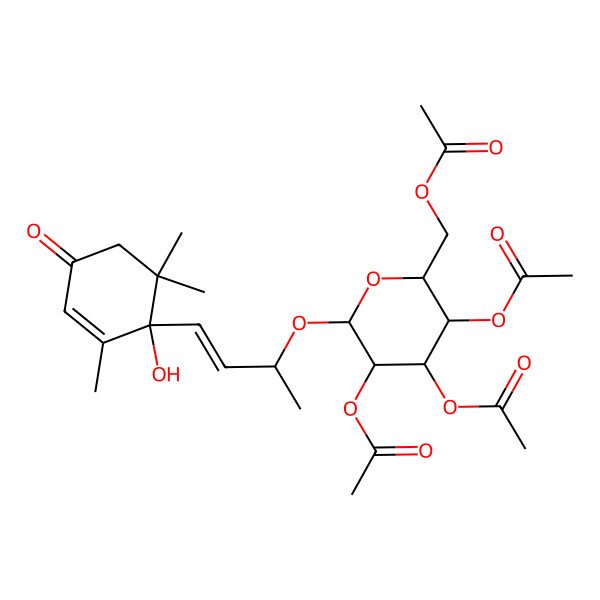 2D Structure of [3,4,5-Triacetyloxy-6-[4-(1-hydroxy-2,6,6-trimethyl-4-oxocyclohex-2-en-1-yl)but-3-en-2-yloxy]oxan-2-yl]methyl acetate