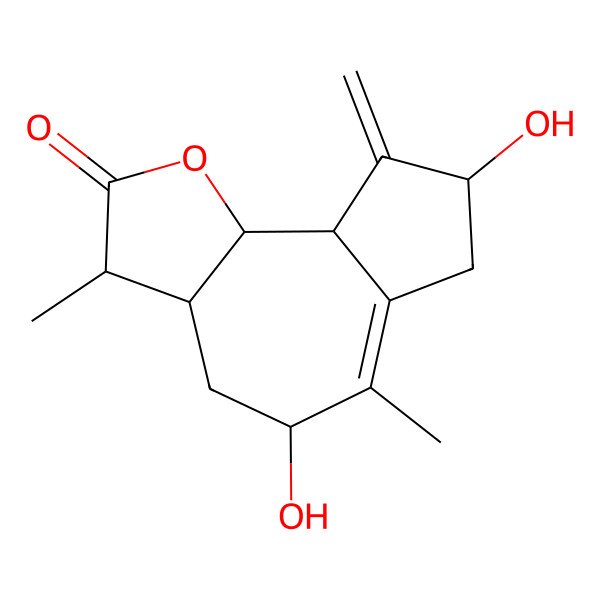 2D Structure of (3S,3aS,5R,8R,9aR,9bR)-5,8-dihydroxy-3,6-dimethyl-9-methylidene-3,3a,4,5,7,8,9a,9b-octahydroazuleno[4,5-b]furan-2-one