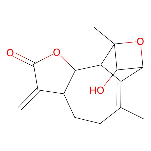 2D Structure of (1R,2S,3R,7S,12S,14S)-14-hydroxy-1,10-dimethyl-6-methylidene-4,13-dioxatetracyclo[10.1.1.02,11.03,7]tetradec-10-en-5-one
