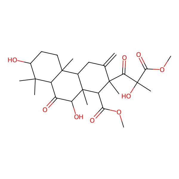 2D Structure of Methyl 7,10-dihydroxy-2-(2-hydroxy-3-methoxy-2-methyl-3-oxopropanoyl)-2,4b,8,8,10a-pentamethyl-3-methylidene-9-oxo-1,4,4a,5,6,7,8a,10-octahydrophenanthrene-1-carboxylate