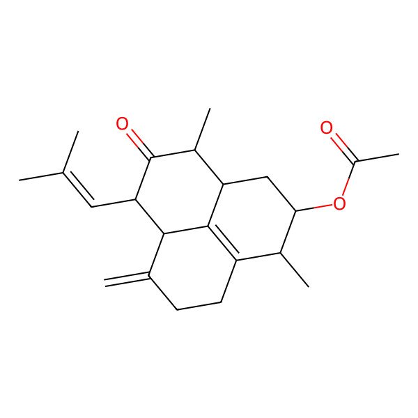 2D Structure of [1,4-dimethyl-7-methylidene-6-(2-methylprop-1-enyl)-5-oxo-2,3,3a,4,6,6a,8,9-octahydro-1H-phenalen-2-yl] acetate