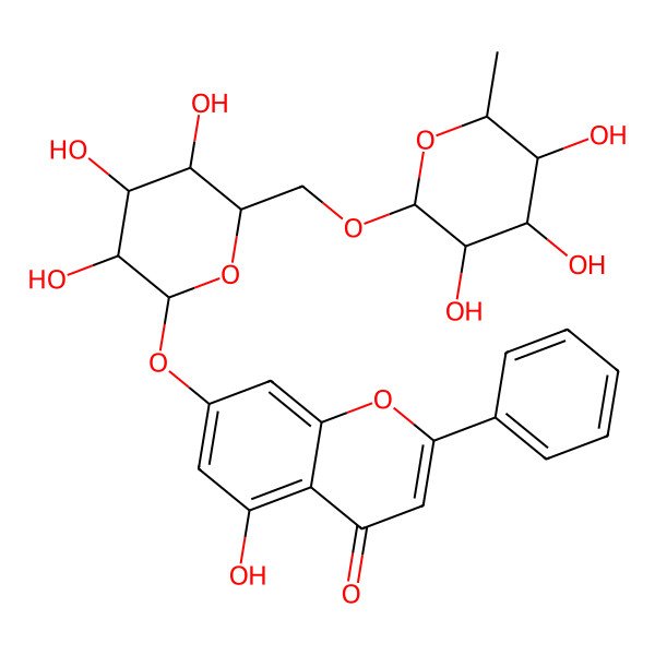 2D Structure of 5-Hydroxy-2-phenyl-7-[3,4,5-trihydroxy-6-[(3,4,5-trihydroxy-6-methyloxan-2-yl)oxymethyl]oxan-2-yl]oxychromen-4-one