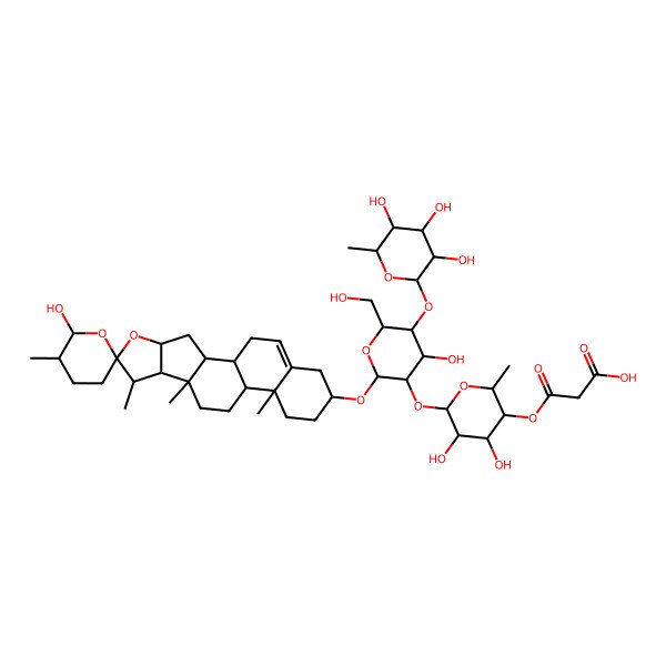 2D Structure of 3-[4,5-Dihydroxy-6-[4-hydroxy-6-(hydroxymethyl)-2-(6'-hydroxy-5',7,9,13-tetramethylspiro[5-oxapentacyclo[10.8.0.02,9.04,8.013,18]icos-18-ene-6,2'-oxane]-16-yl)oxy-5-(3,4,5-trihydroxy-6-methyloxan-2-yl)oxyoxan-3-yl]oxy-2-methyloxan-3-yl]oxy-3-oxopropanoic acid