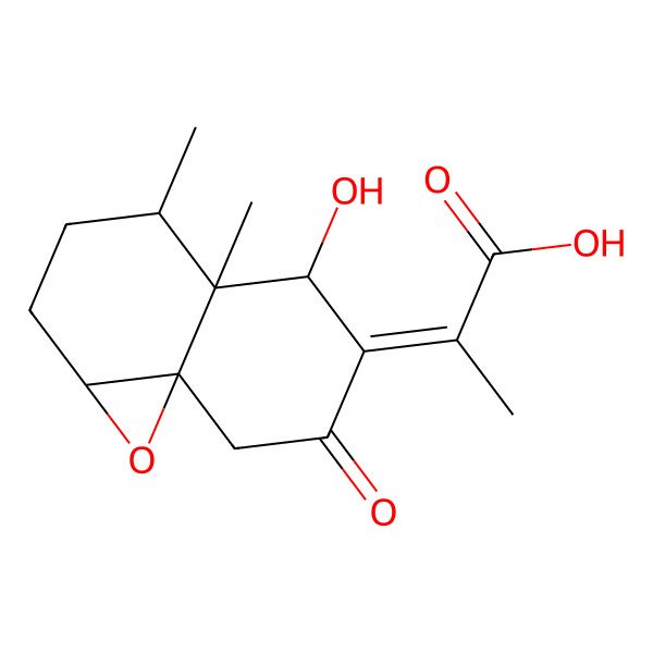 2D Structure of (2Z)-2-[(1aR,4S,4aS,5R,8aS)-5-hydroxy-4,4a-dimethyl-7-oxo-1a,2,3,4,5,8-hexahydronaphtho[1,8a-b]oxiren-6-ylidene]propanoic acid