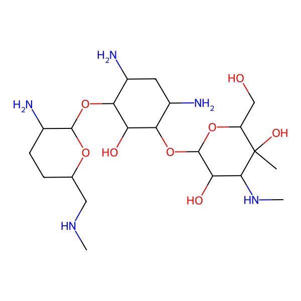 2D Structure of (2S,3R,4R,5S,6S)-6-[(1S,2S,3S,4R,6R)-4,6-diamino-3-[(2R,3S,6R)-3-amino-6-(methylaminomethyl)oxan-2-yl]oxy-2-hydroxycyclohexyl]oxy-2-(hydroxymethyl)-3-methyl-4-(methylamino)oxane-3,5-diol