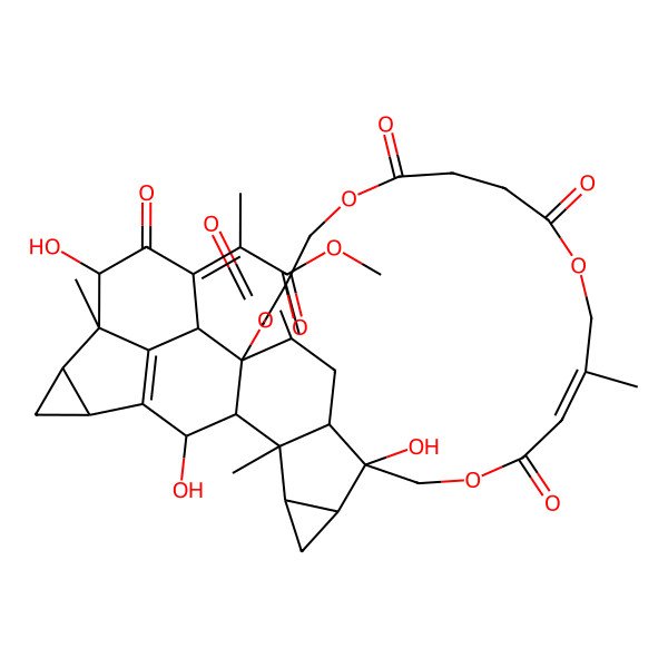 2D Structure of methyl (2Z)-2-[(1S,13E,18R,19R,21S,22R,23R,24S,26R,28S,29R,30S,33S,36S)-18,24,30-trihydroxy-13,22,29-trimethyl-3,7,10,15,31-pentaoxo-2,6,11,16-tetraoxanonacyclo[16.15.3.125,29.01,23.04,34.019,21.022,36.026,28.033,37]heptatriaconta-4(34),13,25(37)-trien-32-ylidene]propanoate