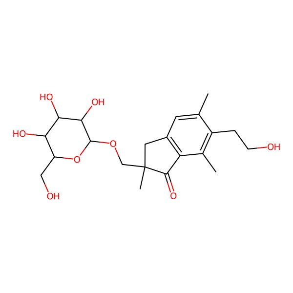 2D Structure of 6-(2-hydroxyethyl)-2,5,7-trimethyl-2-[[3,4,5-trihydroxy-6-(hydroxymethyl)oxan-2-yl]oxymethyl]-3H-inden-1-one