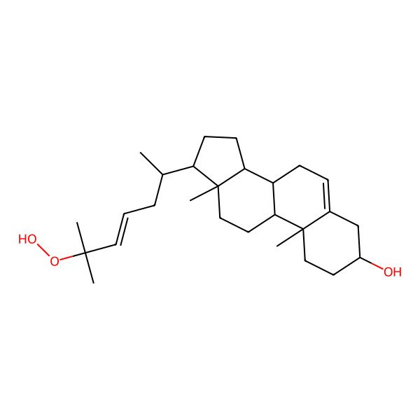 2D Structure of 17-[(E,2R)-6-hydroperoxy-6-methylhept-4-en-2-yl]-10,13-dimethyl-2,3,4,7,8,9,11,12,14,15,16,17-dodecahydro-1H-cyclopenta[a]phenanthren-3-ol