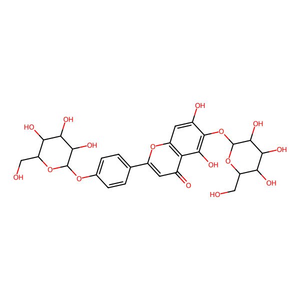 2D Structure of 5,7-dihydroxy-6-[(2S,3R,4S,5S,6R)-3,4,5-trihydroxy-6-(hydroxymethyl)oxan-2-yl]oxy-2-[4-[(2S,3R,4S,5S,6R)-3,4,5-trihydroxy-6-(hydroxymethyl)oxan-2-yl]oxyphenyl]chromen-4-one