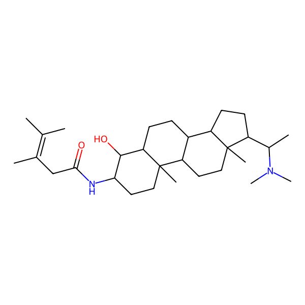 2D Structure of N-[17-[1-(dimethylamino)ethyl]-4-hydroxy-10,13-dimethyl-2,3,4,5,6,7,8,9,11,12,14,15,16,17-tetradecahydro-1H-cyclopenta[a]phenanthren-3-yl]-3,4-dimethylpent-3-enamide
