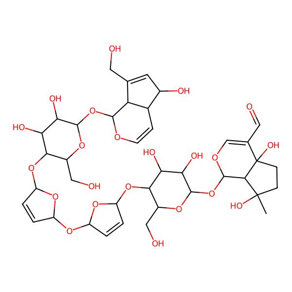 2D Structure of 1-[5-[[5-[[5-[4,5-Dihydroxy-6-[[5-hydroxy-7-(hydroxymethyl)-1,4a,5,7a-tetrahydrocyclopenta[c]pyran-1-yl]oxy]-2-(hydroxymethyl)oxan-3-yl]oxy-2,5-dihydrofuran-2-yl]oxy]-2,5-dihydrofuran-2-yl]oxy]-3,4-dihydroxy-6-(hydroxymethyl)oxan-2-yl]oxy-4a,7-dihydroxy-7-methyl-1,5,6,7a-tetrahydrocyclopenta[c]pyran-4-carbaldehyde