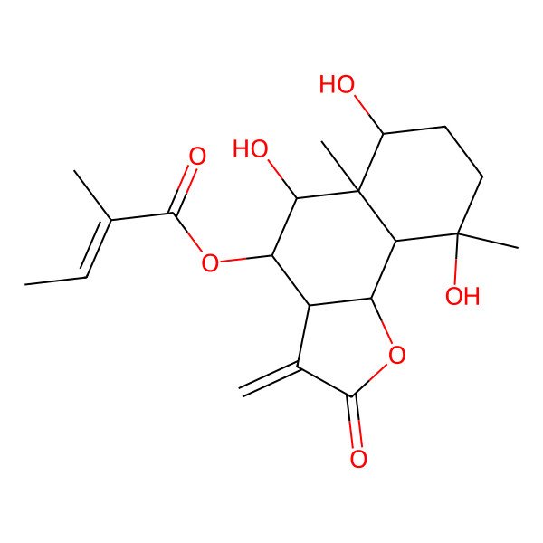 2D Structure of (5,6,9-Trihydroxy-5a,9-dimethyl-3-methylidene-2-oxo-3a,4,5,6,7,8,9a,9b-octahydrobenzo[g][1]benzofuran-4-yl) 2-methylbut-2-enoate