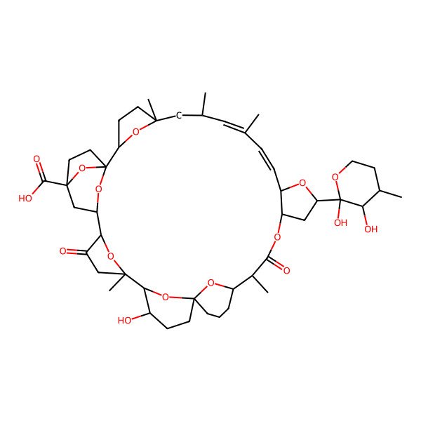 2D Structure of (1S,2R,5R,7R,8E,10E,12S,14R,16R,19R,20S,24S,27S,28S,29R,33R,35R)-14-[(2R,3R)-2,3-dihydroxy-4-methyloxan-2-yl]-27-hydroxy-5,7,9,19,29-pentamethyl-18,31-dioxo-13,17,38,39,40,41,42,43-octaoxaoctacyclo[31.4.1.11,35.12,5.120,24.124,28.129,32.012,16]tritetraconta-8,10-diene-35-carboxylic acid