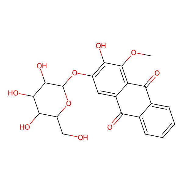 2D Structure of 2-hydroxy-1-methoxy-3-[(2S,3R,4S,5S,6R)-3,4,5-trihydroxy-6-(hydroxymethyl)oxan-2-yl]oxyanthracene-9,10-dione