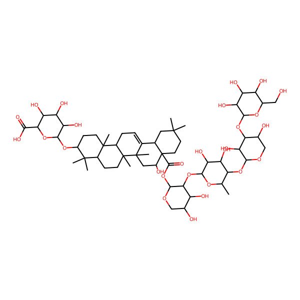 2D Structure of 6-[[8a-[3-[5-[3,5-Dihydroxy-4-[3,4,5-trihydroxy-6-(hydroxymethyl)oxan-2-yl]oxyoxan-2-yl]oxy-3,4-dihydroxy-6-methyloxan-2-yl]oxy-4,5-dihydroxyoxan-2-yl]oxycarbonyl-8-hydroxy-4,4,6a,6b,11,11,14b-heptamethyl-1,2,3,4a,5,6,7,8,9,10,12,12a,14,14a-tetradecahydropicen-3-yl]oxy]-3,4,5-trihydroxyoxane-2-carboxylic acid