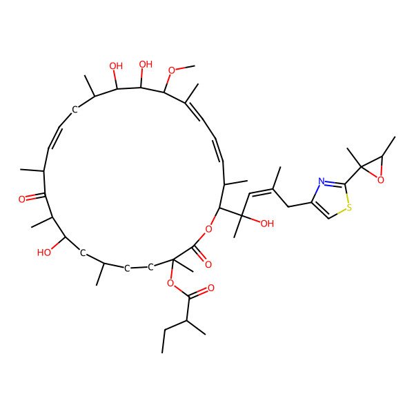 2D Structure of [(3S,6S,8S,9S,11R,12Z,15S,16R,17R,18R,19E,21E,23R,24S)-24-[(Z,2R)-5-[2-[(2S,3R)-2,3-dimethyloxiran-2-yl]-1,3-thiazol-4-yl]-2-hydroxy-4-methylpent-3-en-2-yl]-8,16,17-trihydroxy-18-methoxy-3,6,9,11,15,19,23-heptamethyl-2,10-dioxo-1-oxacyclotetracosa-12,19,21-trien-3-yl] (2R)-2-methylbutanoate