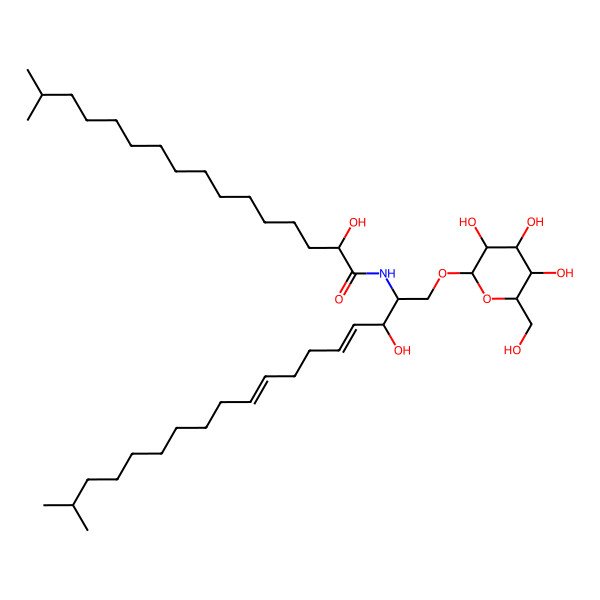 2D Structure of 2-hydroxy-N-[3-hydroxy-17-methyl-1-[3,4,5-trihydroxy-6-(hydroxymethyl)oxan-2-yl]oxyoctadeca-4,8-dien-2-yl]-15-methylhexadecanamide