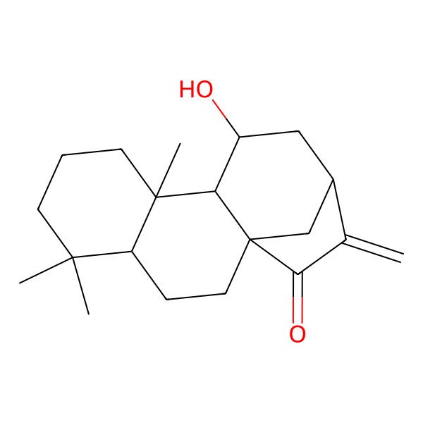 2D Structure of (1R,4R,9R,10S,11R,13S)-11-hydroxy-5,5,9-trimethyl-14-methylidenetetracyclo[11.2.1.01,10.04,9]hexadecan-15-one