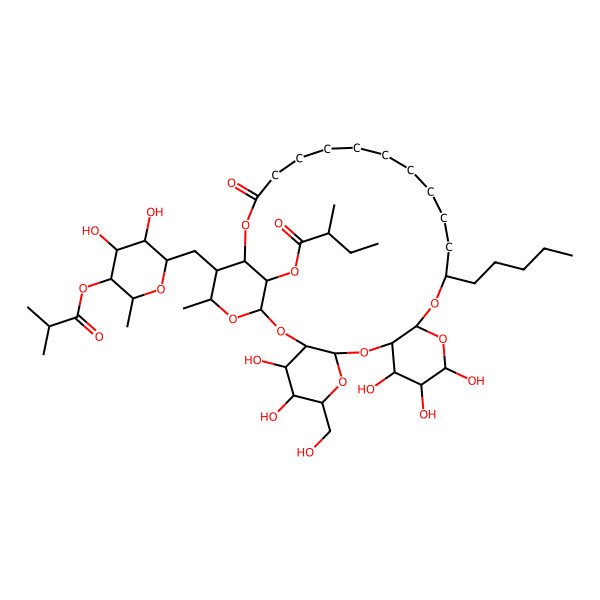 2D Structure of [(1S,3R,4S,5S,6R,8S,10R,11S,12S,13S,15R,17S,29R,30S,31S,33R)-30-[[(2S,3S,4S,5S,6R)-3,4-dihydroxy-6-methyl-5-(2-methylpropanoyloxy)oxan-2-yl]methyl]-4,5,11,12,13-pentahydroxy-6-(hydroxymethyl)-31-methyl-27-oxo-17-pentyl-2,7,9,14,16,28,32-heptaoxatetracyclo[27.3.1.03,8.010,15]tritriacontan-33-yl] (2S)-2-methylbutanoate