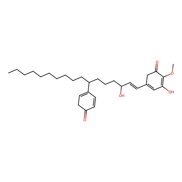 2D Structure of 3-hydroxy-5-[(E,3R,7S)-3-hydroxy-7-(4-oxocyclohexa-1,5-dien-1-yl)heptadec-1-enyl]-2-methoxycyclohexa-2,4-dien-1-one