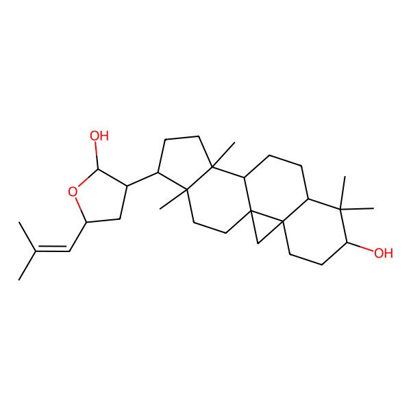 2D Structure of (2R,3R,5R)-3-[(1S,3R,6S,8R,11S,12S,15R,16R)-6-hydroxy-7,7,12,16-tetramethyl-15-pentacyclo[9.7.0.01,3.03,8.012,16]octadecanyl]-5-(2-methylprop-1-enyl)oxolan-2-ol