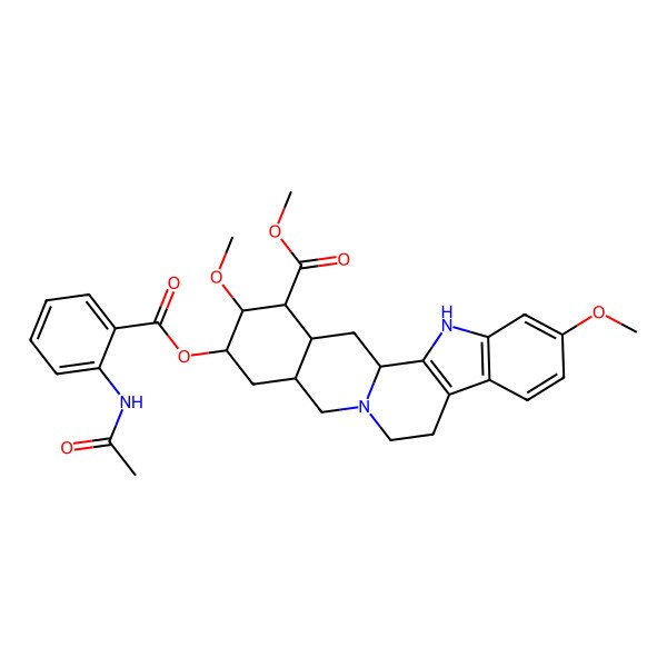 2D Structure of methyl (1R,15S,17R,18R,19S,20S)-17-(2-acetamidobenzoyl)oxy-6,18-dimethoxy-1,3,11,12,14,15,16,17,18,19,20,21-dodecahydroyohimban-19-carboxylate