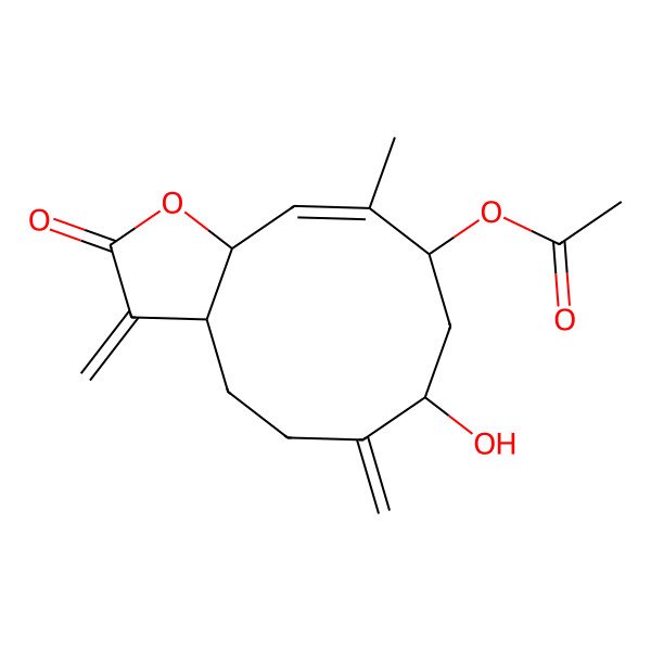 2D Structure of [(3aS,7R,9S,10E,11aR)-7-hydroxy-10-methyl-3,6-dimethylidene-2-oxo-4,5,7,8,9,11a-hexahydro-3aH-cyclodeca[b]furan-9-yl] acetate