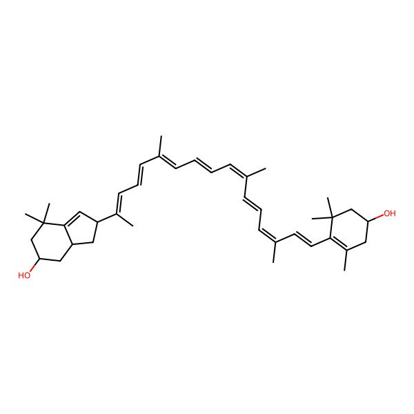 2D Structure of (2S,3aR,5R)-2-[(2E,4E,6E,8E,10E,12E,14E,16E)-17-[(4R)-4-hydroxy-2,6,6-trimethylcyclohexen-1-yl]-6,11,15-trimethylheptadeca-2,4,6,8,10,12,14,16-octaen-2-yl]-7,7-dimethyl-2,3,3a,4,5,6-hexahydroinden-5-ol