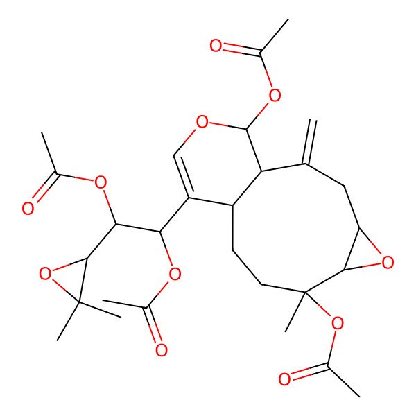 2D Structure of [7-Acetyloxy-11-[1,2-diacetyloxy-2-(3,3-dimethyloxiran-2-yl)ethyl]-7-methyl-2-methylidene-5,13-dioxatricyclo[8.4.0.04,6]tetradec-11-en-14-yl] acetate