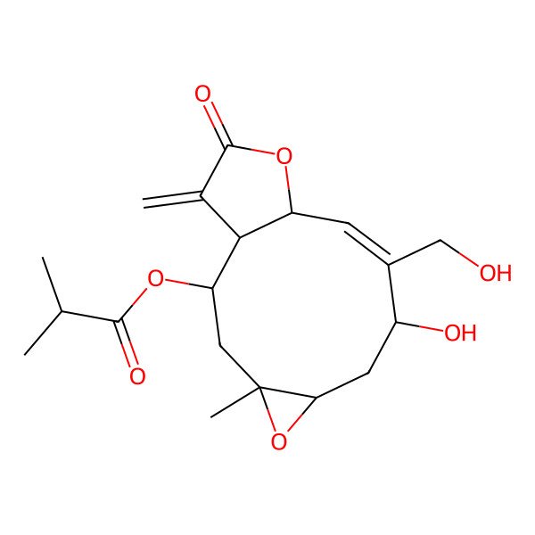 2D Structure of [8-Hydroxy-9-(hydroxymethyl)-4-methyl-14-methylidene-13-oxo-5,12-dioxatricyclo[9.3.0.04,6]tetradec-9-en-2-yl] 2-methylpropanoate