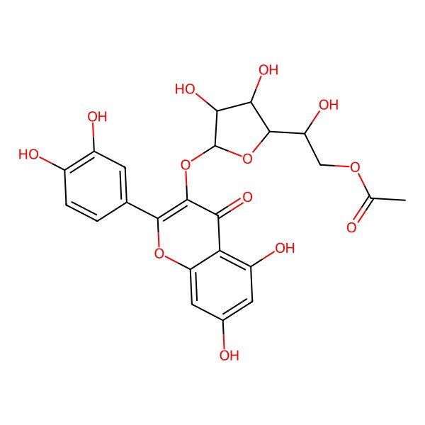 2D Structure of [(2R)-2-[(2R,3R,4R,5S)-5-[2-(3,4-dihydroxyphenyl)-5,7-dihydroxy-4-oxochromen-3-yl]oxy-3,4-dihydroxyoxolan-2-yl]-2-hydroxyethyl] acetate