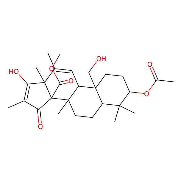 2D Structure of methyl 3-acetyloxy-17-hydroxy-10-(hydroxymethyl)-4,4,8,12,13,16-hexamethyl-15-oxo-2,3,5,6,7,9-hexahydro-1H-cyclopenta[a]phenanthrene-14-carboxylate