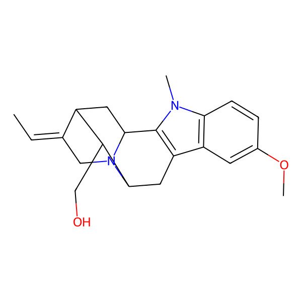 2D Structure of (15-Ethylidene-7-methoxy-3-methyl-3,17-diazapentacyclo[12.3.1.02,10.04,9.012,17]octadeca-2(10),4(9),5,7-tetraen-13-yl)methanol