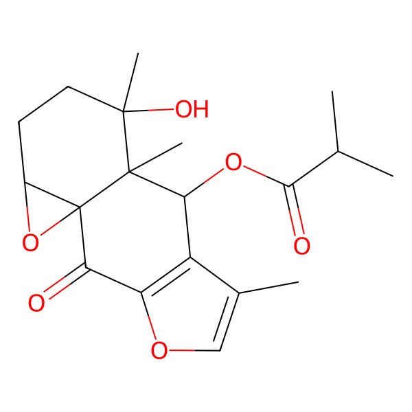 2D Structure of [(1S,8R,9R,10R,13R)-10-hydroxy-6,9,10-trimethyl-2-oxo-4,14-dioxatetracyclo[7.5.0.01,13.03,7]tetradeca-3(7),5-dien-8-yl] 2-methylpropanoate