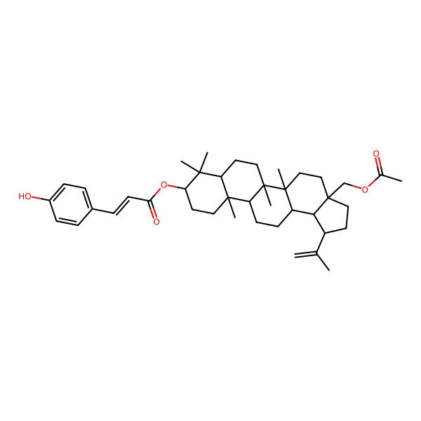 2D Structure of [3a-(Acetyloxymethyl)-5a,5b,8,8,11a-pentamethyl-1-prop-1-en-2-yl-1,2,3,4,5,6,7,7a,9,10,11,11b,12,13,13a,13b-hexadecahydrocyclopenta[a]chrysen-9-yl] 3-(4-hydroxyphenyl)prop-2-enoate
