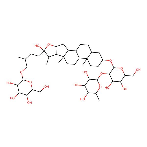 2D Structure of (2S,3R,4R,5R,6S)-2-[(2R,3R,4S,5S,6R)-4,5-dihydroxy-6-(hydroxymethyl)-2-[[(1R,2S,4S,6S,7S,8R,9S,12S,13S,16S,18S)-6-hydroxy-7,9,13-trimethyl-6-[(3S)-3-methyl-4-[(2R,3R,4S,5S,6R)-3,4,5-trihydroxy-6-(hydroxymethyl)oxan-2-yl]oxybutyl]-5-oxapentacyclo[10.8.0.02,9.04,8.013,18]icosan-16-yl]oxy]oxan-3-yl]oxy-6-methyloxane-3,4,5-triol