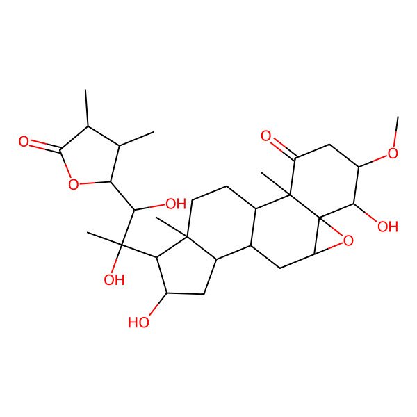 2D Structure of 15-[1-(3,4-Dimethyl-5-oxooxolan-2-yl)-1,2-dihydroxypropan-2-yl]-6,14-dihydroxy-5-methoxy-2,16-dimethyl-8-oxapentacyclo[9.7.0.02,7.07,9.012,16]octadecan-3-one