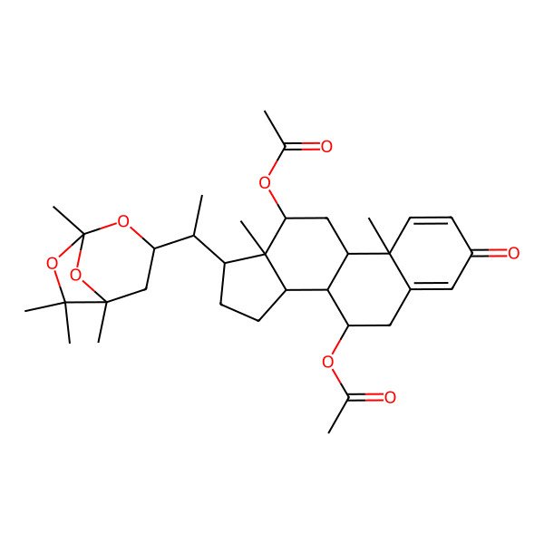 2D Structure of [(7R,8R,9S,10R,12S,13R,14S,17R)-7-acetyloxy-10,13-dimethyl-3-oxo-17-[(1S)-1-[(1S,3R,5R)-1,5,6,6-tetramethyl-2,7,8-trioxabicyclo[3.2.1]octan-3-yl]ethyl]-6,7,8,9,11,12,14,15,16,17-decahydrocyclopenta[a]phenanthren-12-yl] acetate